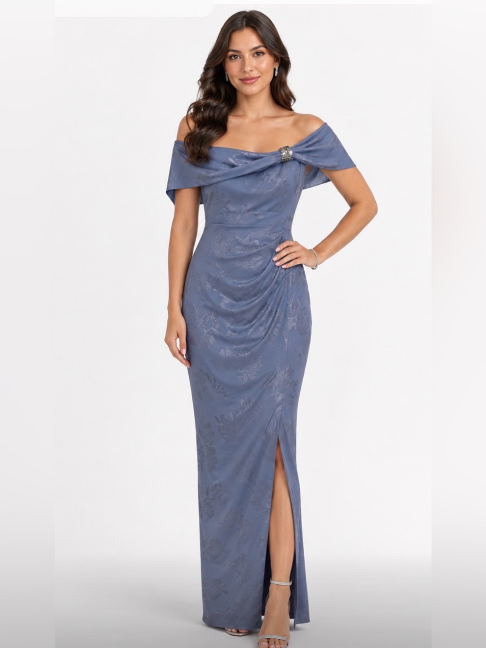 Eliza J Womens Sky Blue Metallic Floral Print Wedding Cocktail Dress Size 8- NWT